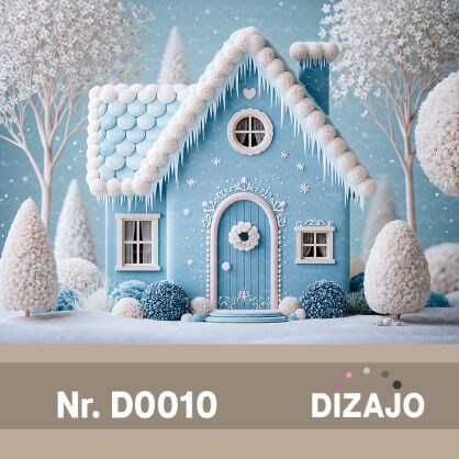 Tło fotograficzne zimowe niebieski domek D0010