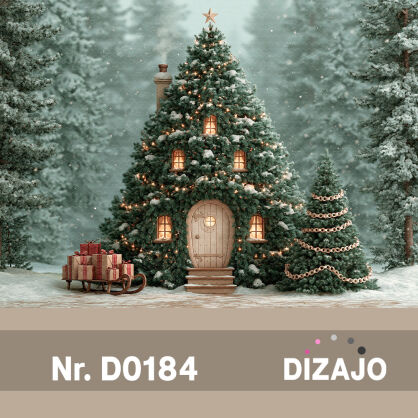 Tło fotograficzne Boże Narodzenie choinkowy domek D0184