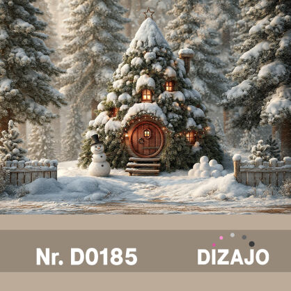 Tło fotograficzne Boże Narodzenie choinkowy domek D0185