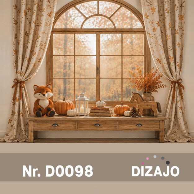 Tło fotograficzne jesienny pokój z oknem D0098