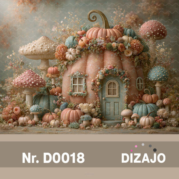 Tło fotograficzne jesienny domek dynia D0018