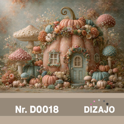 Tło fotograficzne jesienny domek dynia D0018