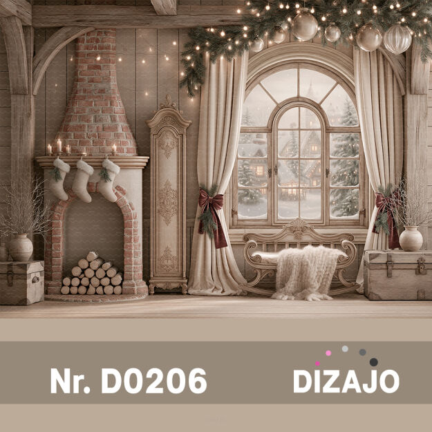 Tło fotograficzne Boże Narodzenie świąteczne wnętrze D0206