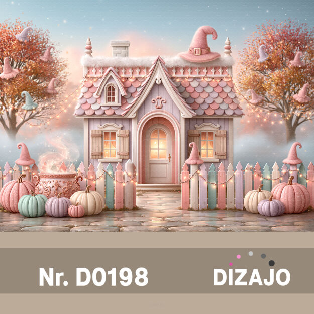 Tło fotograficzne jesienne halloween pastelowy domek D0198