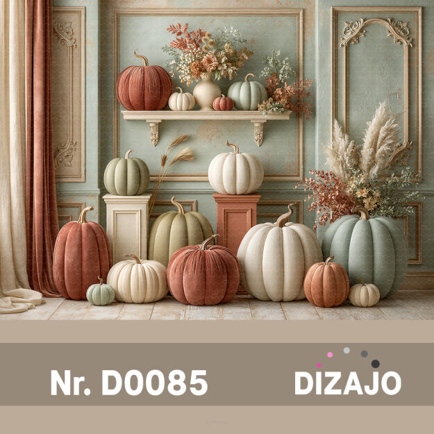 Tło fotograficzne jesienne wnętrze z dyniami D0085