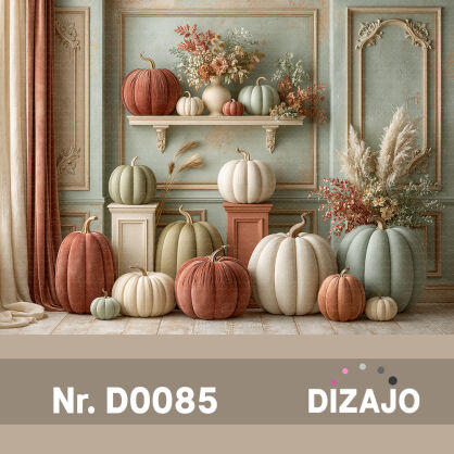 Tło fotograficzne jesienne wnętrze z dyniami D0085