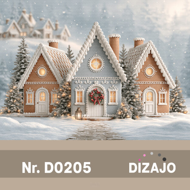 Tło fotograficzne Boże Narodzenie zimowe domki D0205