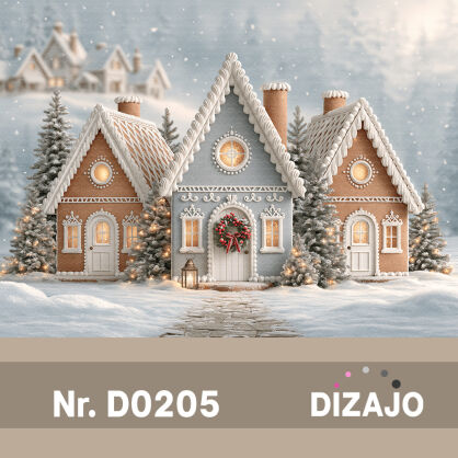 Tło fotograficzne Boże Narodzenie zimowe domki D0205