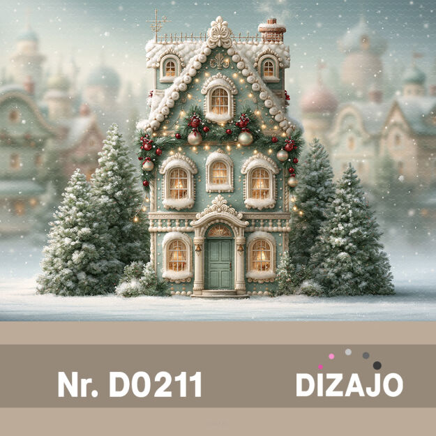 Tło fotograficzne Boże Narodzenie świąteczny domek D0211