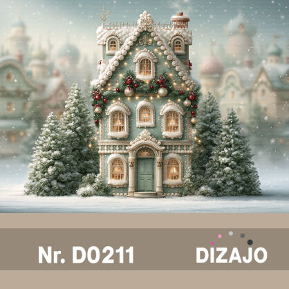 Tło fotograficzne Boże Narodzenie świąteczny domek D0211