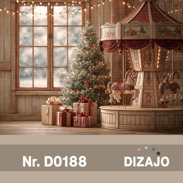Tło fotograficzne Boże Narodzenie drewniana karuzela D0188