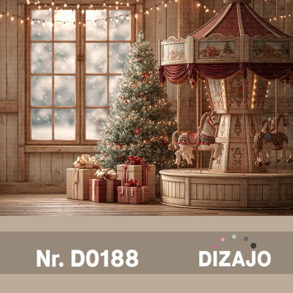 Tło fotograficzne Boże Narodzenie drewniana karuzela D0188