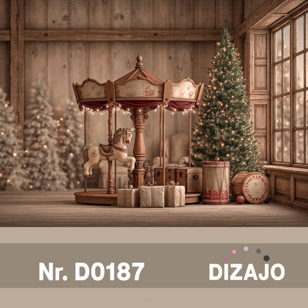 Tło fotograficzne Boże Narodzenie drewniana karuzela D0187