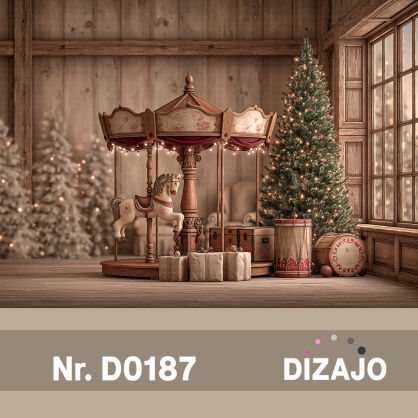Tło fotograficzne Boże Narodzenie drewniana karuzela D0187
