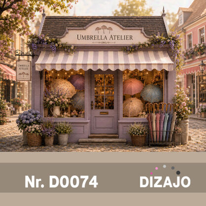 Tło fotograficzne jesienny sklepik z parasolami D0074