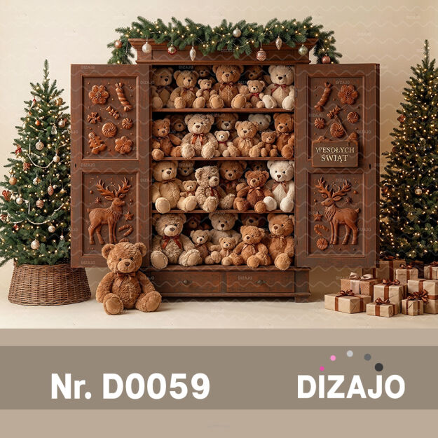 Tło fotograficzne Boże Narodzenie szafa z misiami D0059