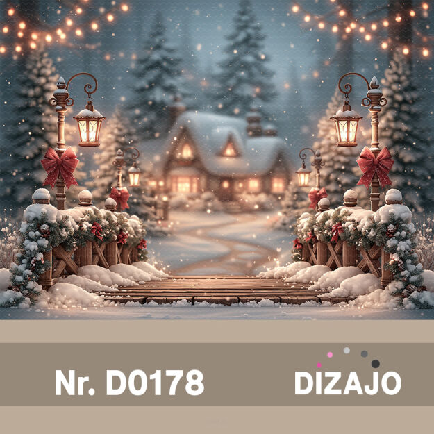 Tło fotograficzne Boże Narodzenie zimowy domek D0178