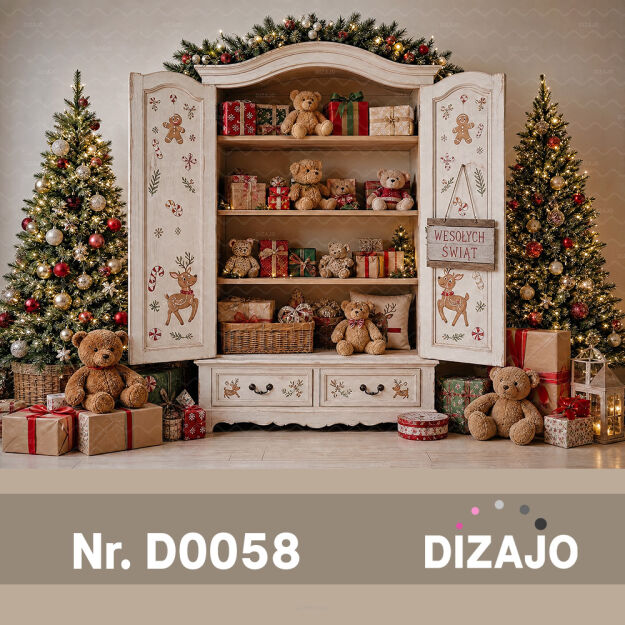 Tło fotograficzne Boże Narodzenie szafa z prezentami D0058