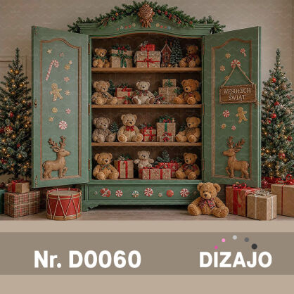 Tło fotograficzne Boże Narodzenie szafa z misiami D0060